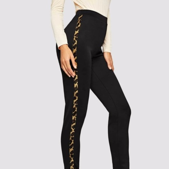 Pants - NWOT  Sporty Black Leopard Tape Side Leggings Size Small